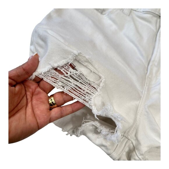 Levi's Original Women High-Rise Jean Shorts SZ 32 Off White Distressed Hems - Picture 9 of 16
